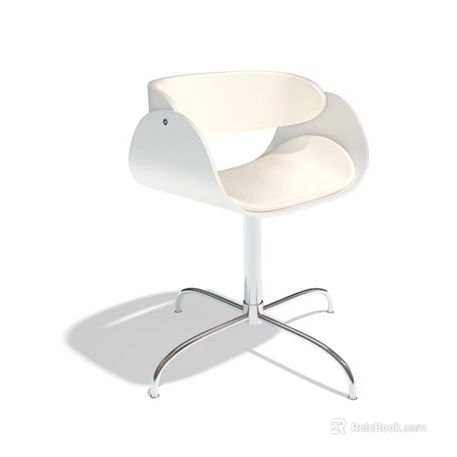 Modern White Single Chair with Curved Backrest and Seat on Silver Metal Four Leg Base 3d model 