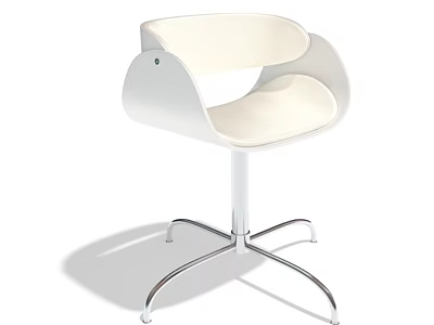 Modern White Single Chair with Curved Backrest and Seat on Silver Metal Four Leg Base 3d model