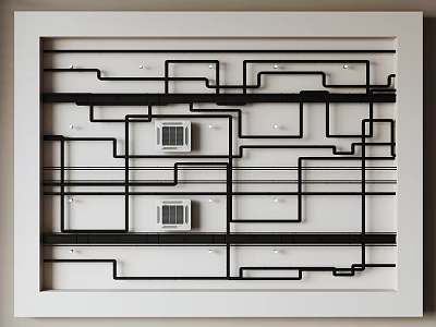 Black Pipes And Air Vents Arranged In Complex Layout Within White Frame 3d model