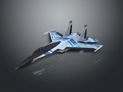 Modern Blue And White Fighter Jet With Sleek Design And Transparent Cockpit 3d model