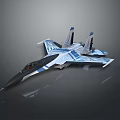 Modern Blue And White Fighter Jet With Sleek Design And Transparent Cockpit
