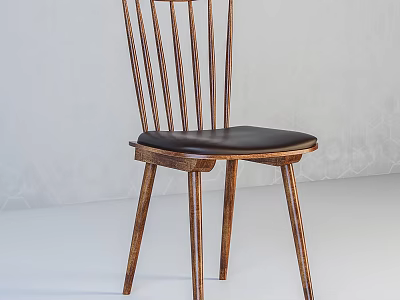 Classic Wooden Dining Chair With Slat Back And Black Leather Upholstered Seat For Modern Kitchen 3d model