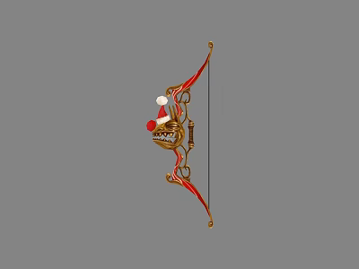 Golden Red Christmas Themed Decorative Bow Weapon with Santa Hat and Merry Christmas Emblem 3d model