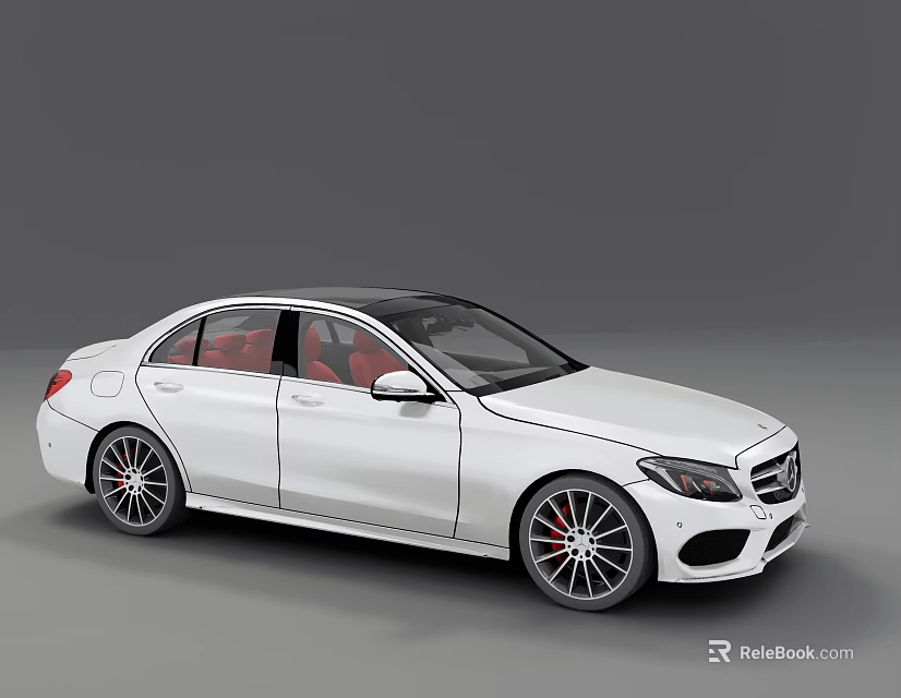 Sleek White Luxury Sedan Featuring Red Interior And Sporty Alloy Wheels 3d model 