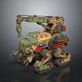 Mechanical Tracked Vehicle with Crane Arm Green Red Color And Industrial Design
