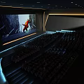 Modern Cinema Interior With Audience Seated And Large Screen Playing Movie