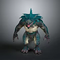 Fierce Fantasy Monster Character With Blue Spiked Back Muscular Limbs And Sharp Fangs