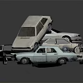 Stacked Old Damaged Cars in Abandoned Vehicle Pile with Rusty Exteriors