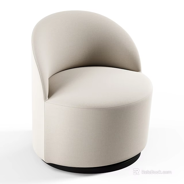 Beige Modern Single Sofa With Curved Back And Rounded Upholstered Design 3d model