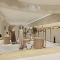 Modern Clothing Store Interior Design Featuring Mannequins Dresses Wooden Tables Clothing Racks And Green Plants