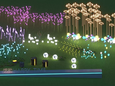 Colorful Outdoor Lights with Reed and Ball Shaped Designs on Lawn for Happy Time Ambiance 3d model