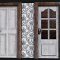 Variety Of Elegant Swing Doors Featuring Wooden Panels Glass Inserts And Patterned Wallpaper