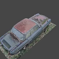 Old Rusty Abandoned Car With Moss And Rust Patches On Grass 3d model