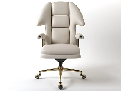 Modern Beige Leather Office Chair With High Back Armrests Gold Metal Base And Wheels 3d model