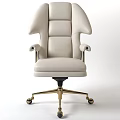 Modern Beige Leather Office Chair With High Back Armrests Gold Metal Base And Wheels