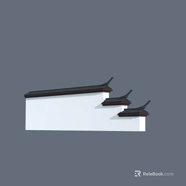 Traditional Chinese Roof Eaves Design With Curved Lines And Layered Black Tiles On White Wall 3d model 