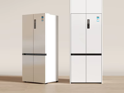 Modern White Double Door Upright Refrigerator Freezer For Home Kitchen Storage 3d model