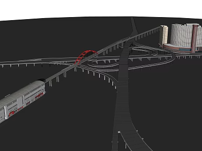 Complex Transportation Interchange With Overpasses Railway Track And High Rise Buildings 3d model