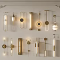 Modern Various Wall Lamps With Metal Frames Round Bar Shapes Illuminated On White Wall