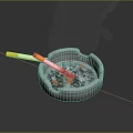 Stone Ornament Decoration Set With Lit Cigarettes Ashtray Smoke And Dark Background