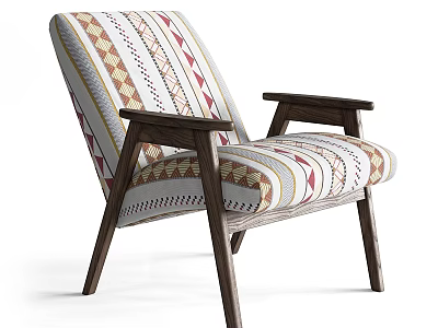 Modern Style Leisure Chair With Striped Geometric Pattern Wooden Armrests And Legs 3d model
