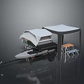 Camper Trailer With Pop Up Tent Awning And Foldable Table Chairs 3d model