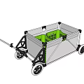 Foldable Cart With Green Interior White Frame Black Handle And Wheels 3d model