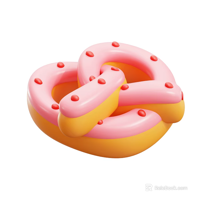 Twisted Donuts with Pink Frosting Yellow Base and Red Sprinkles 3d model 