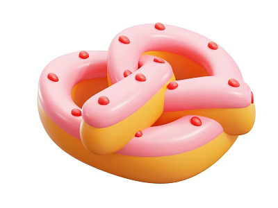 Twisted Donuts with Pink Frosting Yellow Base and Red Sprinkles 3d model