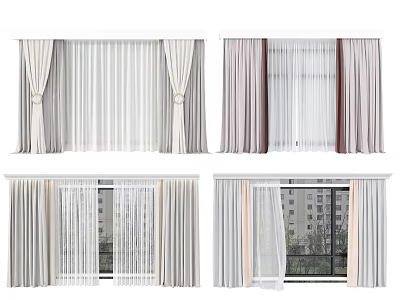 Various Curtain Styles With Sheer And Opaque Fabrics In Neutral Tones For Home Windows 3d model
