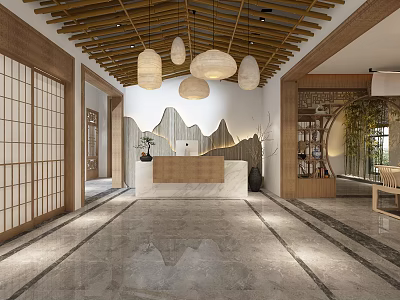 New Chinese Style Hall Folk House Guest Room 3d model