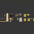 Modern Bedroom Interior With Yellow And White Furniture Bed Wardrobe Desk And Storage Units