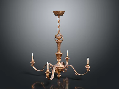 Elegant Vintage Brass Chandelier With Hanging Chain Multiple Arms And Candle Shaped Lights 3d model