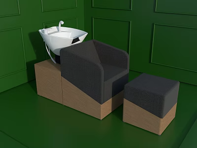 Black Massage Chair With Ottoman And Wooden Base In Green Wall Room 3d model