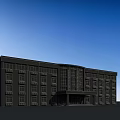 Modern Multi Story Office Building With White Exterior Blue Roof And Glass Windows