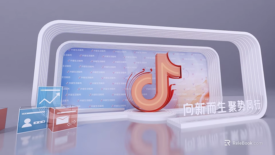 Douyin Inspired Modern Photo Check In Spot With Logo Data Charts And Cube Elements 3d model 