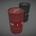 Industrial Equipment Featuring Red And Black Oil Drums With Oil Labels And Arrows