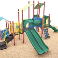 Colorful Outdoor Playground Equipment With Green Slides Swings And Climbing Structures