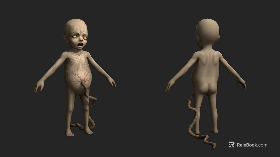 3D Character Creature Model Featuring Visible Abdominal Tissue Connection Structure 3d model