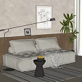 Modern Double Sofa Piedmont Sofa Leather Sofa Modular Sofa Carpet Floor Lamp Hanging Picture Side 3d model