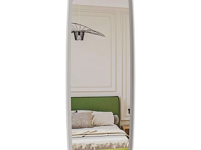 Full Length Mirror Reflects Stylish Bedroom Interior 3d model