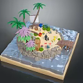 Tropical Island Model With Sand Beach Palm Trees Water Hut And Rocks