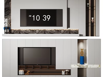 Modern TV Wall Design With Marble Accent Storage Cabinets And Decorative Pieces 3d model