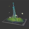Fantasy Blue Purple Sword With Green Grass Platform And Falling White Leaves