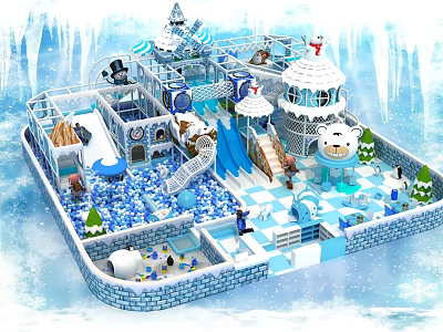 Ice Snow Themed Playground With Slides Polar Bear Decorations Ice Houses And Snowflakes 3d model