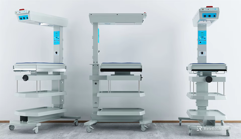 Mobile Medical Equipment Carts with Multiple Shelves and Blue Display Screens for Hospital Use 3d model 