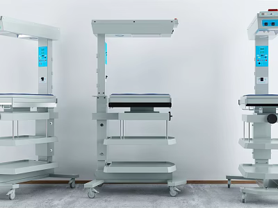 Mobile Medical Equipment Carts with Multiple Shelves and Blue Display Screens for Hospital Use 3d model