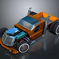 Stylish Orange Customized Truck With Large Wheels Exposed Engine And Open Bed Design