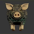 Decorative Piggy Bank As Household Item With Ornate Gold Black Patterns And Intricate Carvings