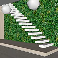 Modern Interior White Staircase With Green Living Plant Wall Wooden Panels And LED Strip Lighting